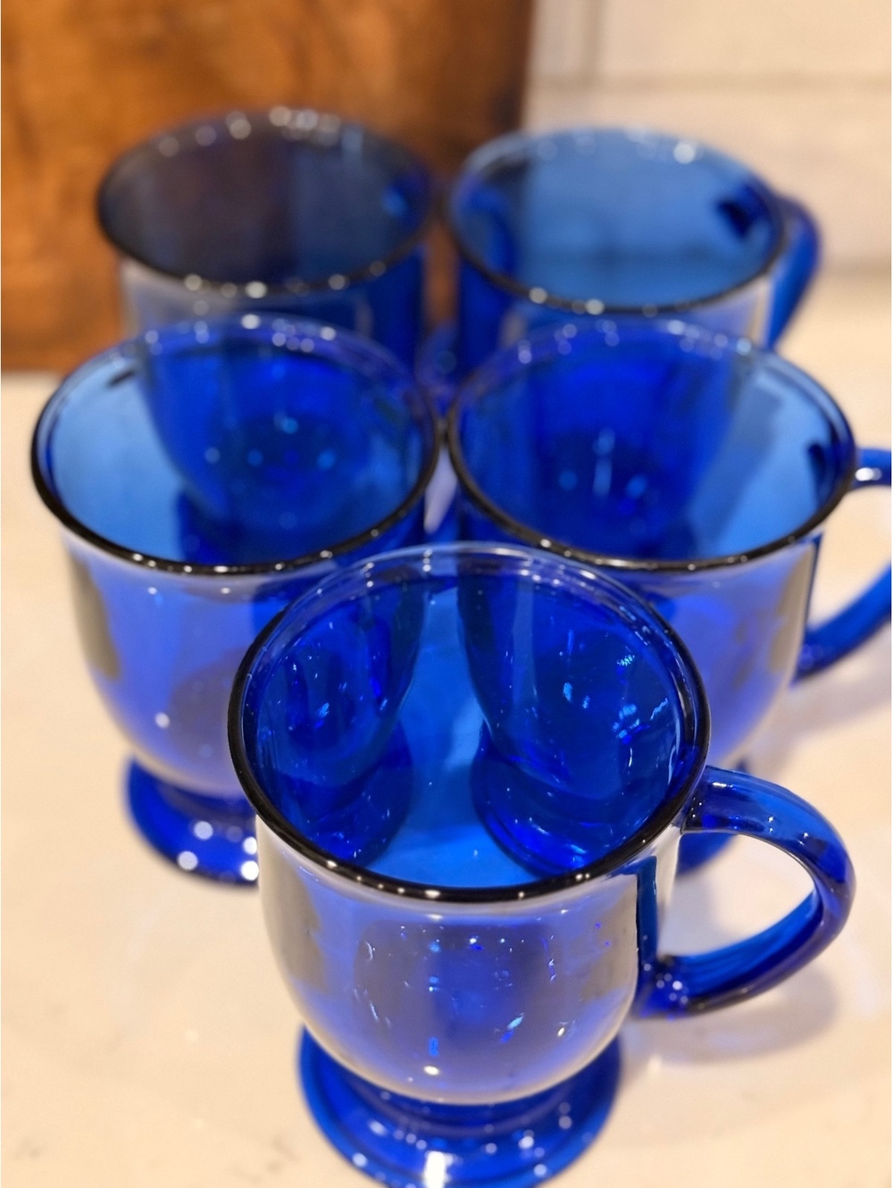 Set of 5 Cobalt Blue Glass Mugs